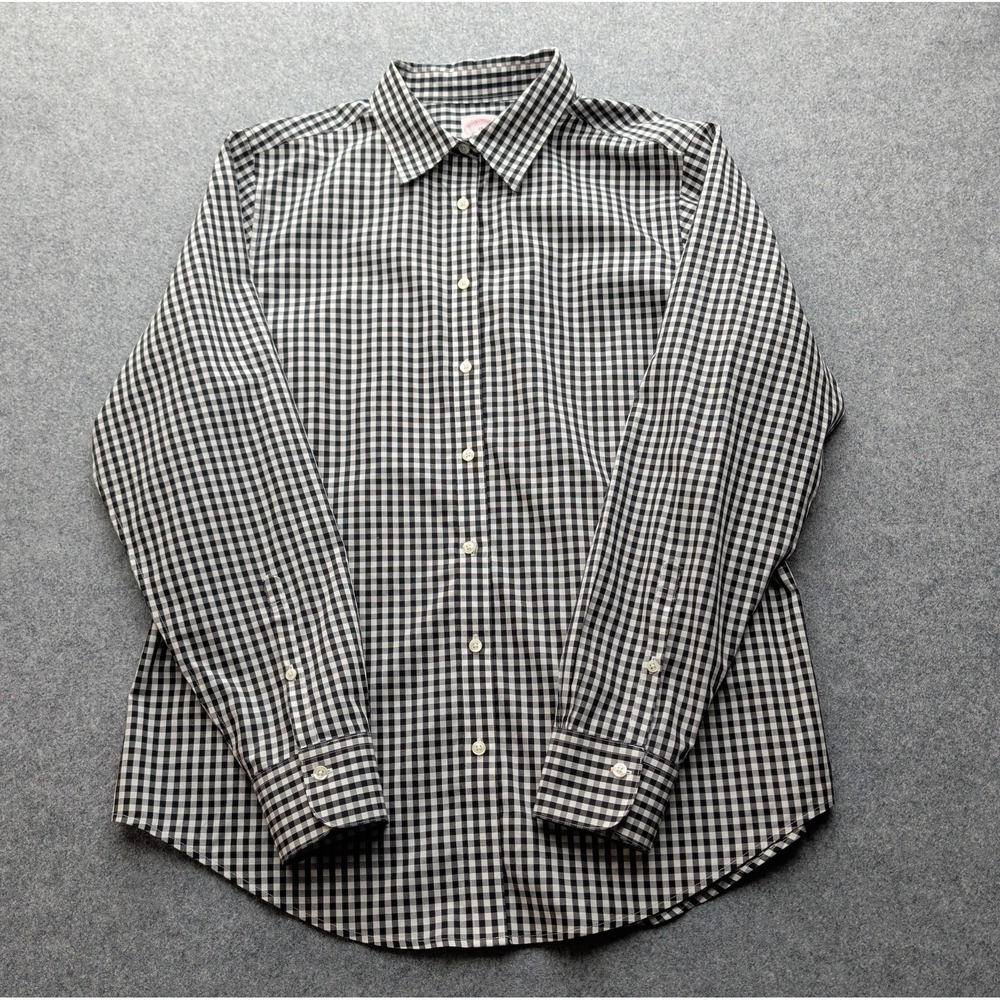 Ladies Brookes Brothers Button‎ Down Shirt Fitted Waist Black & White Checked 7